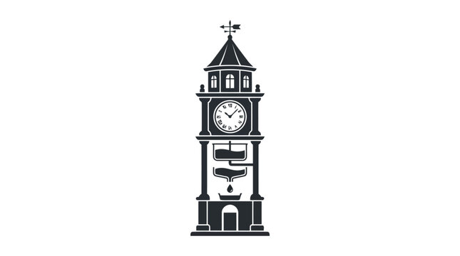 Victorian clock tower silhouette with Roman numerals and cascading water