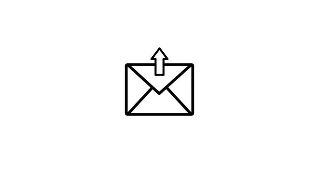 Minimalist outbox icon animation, black line art upload symbol on white background
