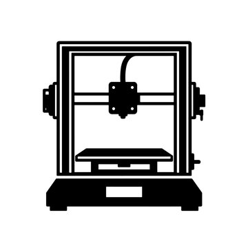 Black silhouette of a 3D printer device icon