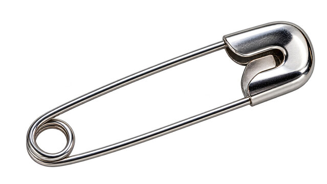 Metallic Safety Pin Isolated on Transparent Background PNG Cutout