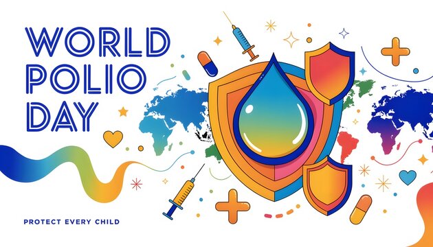 World polio day banner with shields