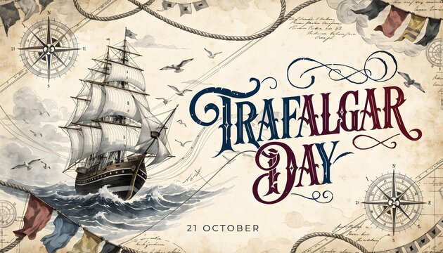 Vintage style sailing ship banner with nautical map background