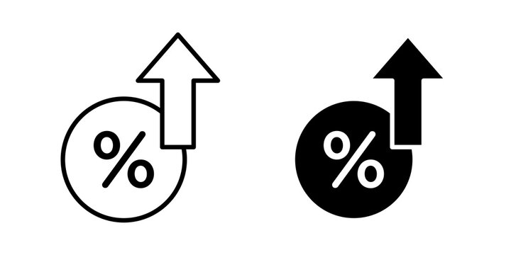 Percent down icon flat outline in black