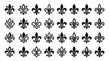Elegant black heraldic fleur de lis icons for graphic design © WM