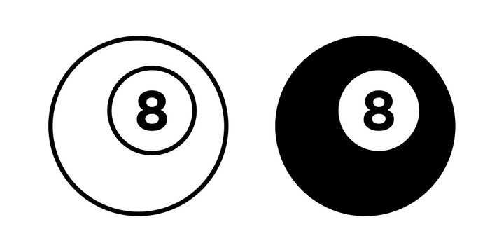 Pool 8 ball icon flat outline in black