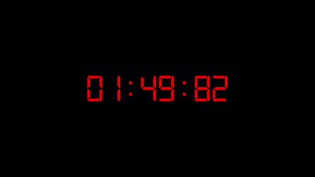 2 Minute Countdown Digital Timer Animation,  two minute Countdown Timer Animation from 2 minute to 0 second on black background.