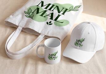 Tote Bag Cap and Mug Branding Mockup Set