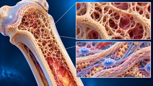 Human Bone Anatomy Showing Trabecular Structure and Bone Marrow