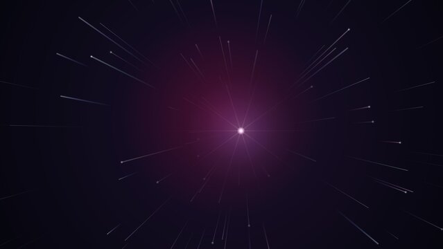 Long exposure star trails radiating from a bright center against a dark cosmic sky