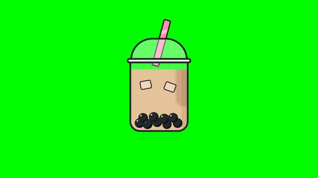 Animated bubble tea cups pattern on green screen background