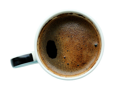isolated cup of hot black coffee top view