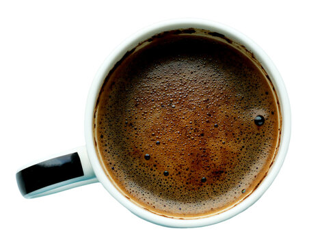 isolated cup of hot black coffee top view