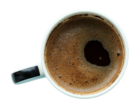 isolated cup of hot black coffee top view