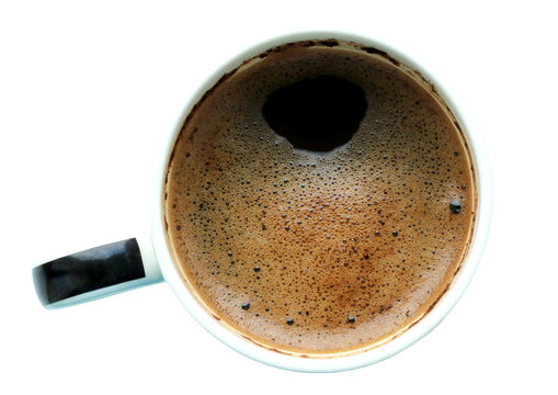 isolated cup of hot black coffee top view