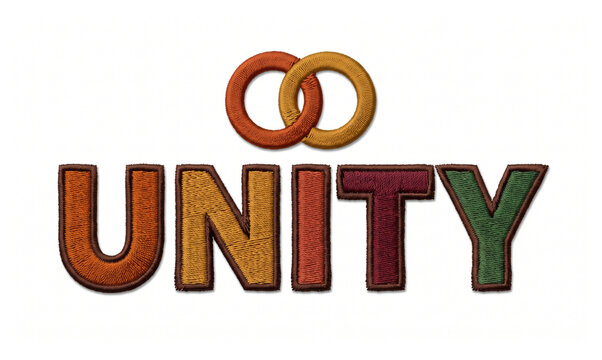 Unity Word And Linked Rings. Colorful Unity Typography Text Design