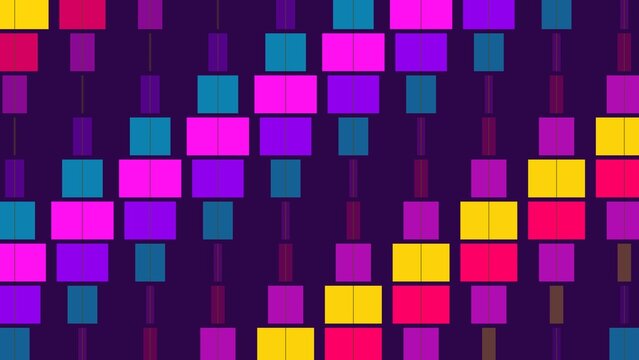 Digital glitch artwork features vibrant rectangular shapes arranged in chaotic colorful mosaic