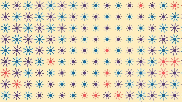 Colorful hand drawn asterisk motifs are arranged in a repeating pattern on a pale cream background