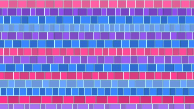 Colorful repeating grid of alternating blue and pink square tiles forms a vibrant mosaic background