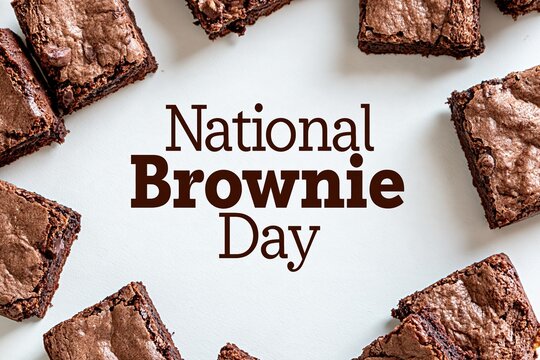 National Brownie Day lettering surrounded by chocolate brownies