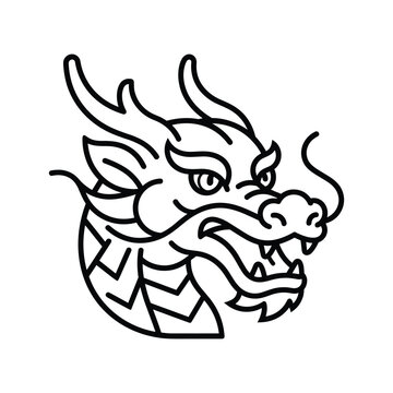 Powerful dragon head line art for traditional asian designs.