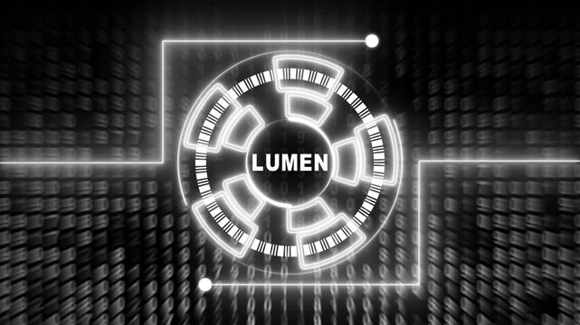 Digital hud interface with glowing lumen and binary code background, for tech presentations technology