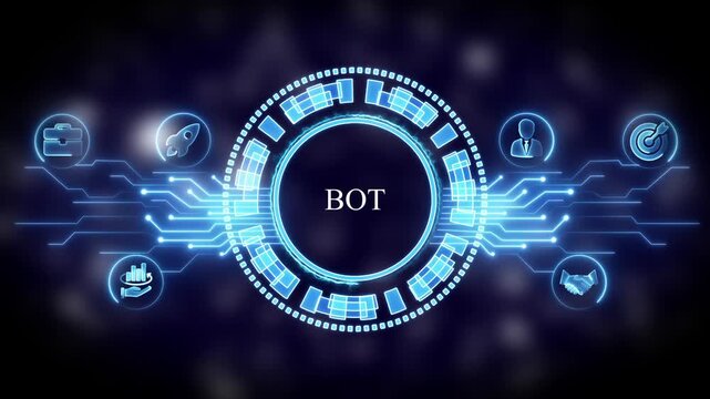 Futuristic bot concept interface with digital hud and business animation artificial intelligence technology