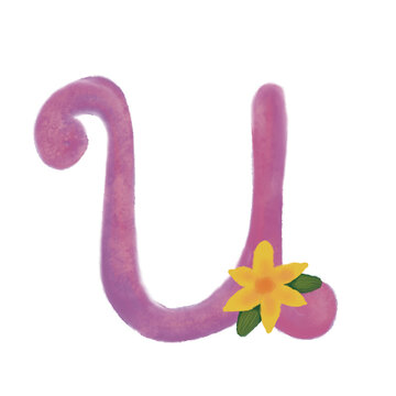 Watercolor letter u with yellow flower