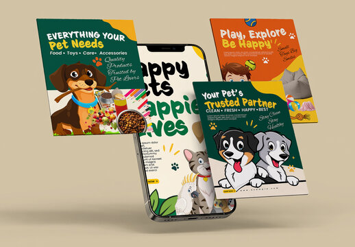 Happy Pets Animal Care and Pet Store Social Media Set