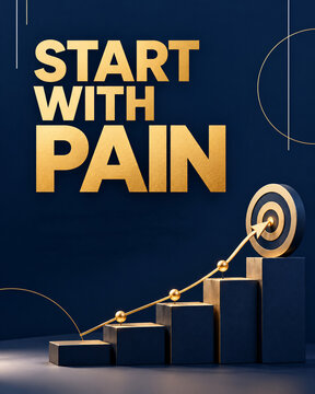 Golden business growth chart hitting a target success point on a dark blue background with text