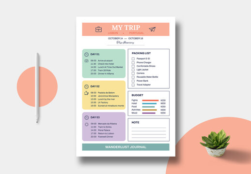 My Trip Planner Design Template Layout