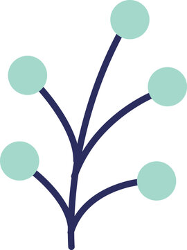 Minimalist Abstract Branch Illustration With Five Pastel Mint Circles And Dark Blue Lines