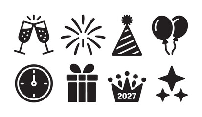 New years eve celebration icons for festive greetings and party invitations. © Tanvir