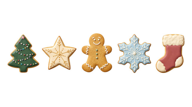 Set of iced decorated Christmas gingerbread cookies