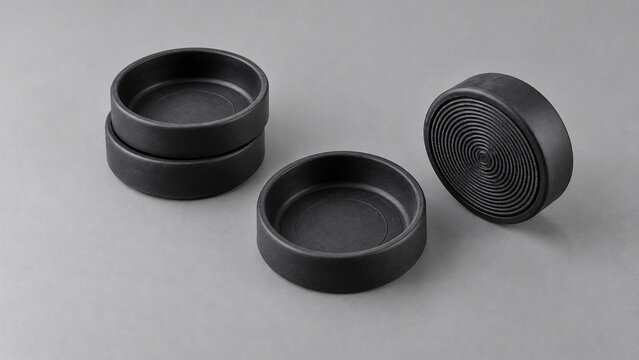 Black Rubber Furniture Caster Cups on Gray Background
