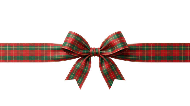 Red and green plaid tartan ribbon bow banner