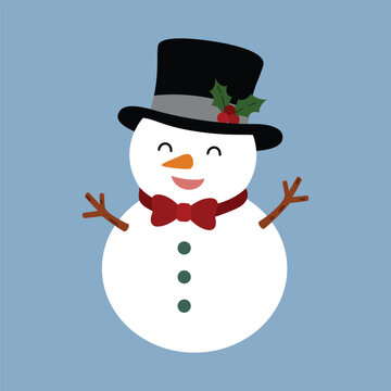 A simple snowman illustration with classic winter elements, suitable for holiday design, seasonal branding, packaging, labels, pattern, book illustration, and festive graphic projects.