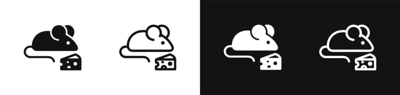 Cute mouse with cheese glyph and line icon set vector