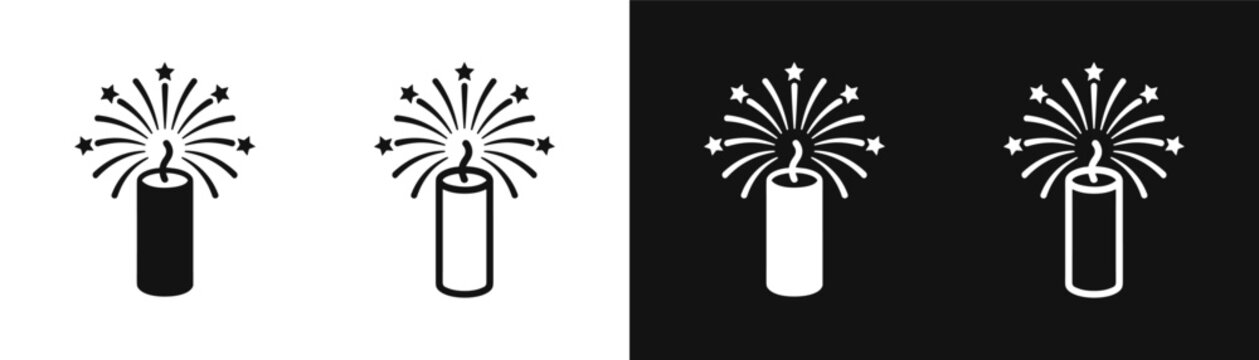 Dynamite vector icon set, explosive bomb fuse symbols