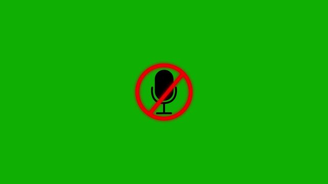 No Microphone Allowed Prohibition Symbol Icon Seamless Loop Animation, No Recording and Audio Restriction Sign in 4K
