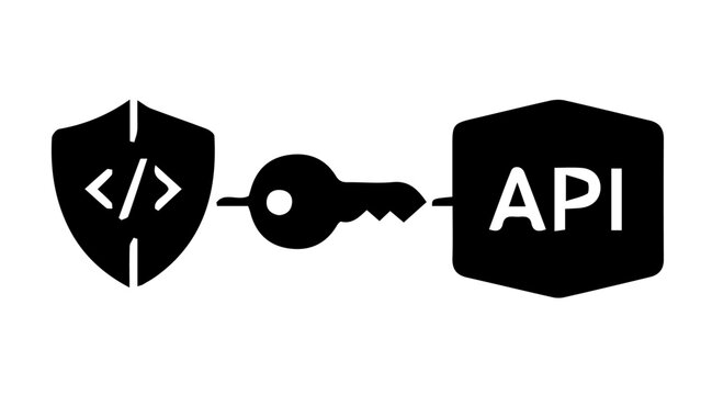API key security icon vector, web programming access code symbol, black software development technology graphic