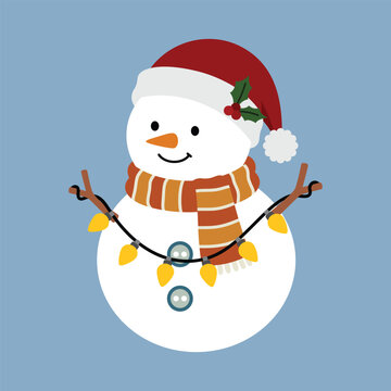 A simple snowman illustration with classic winter elements, suitable for holiday design, seasonal branding, packaging, labels, pattern, book illustration, and festive graphic projects.