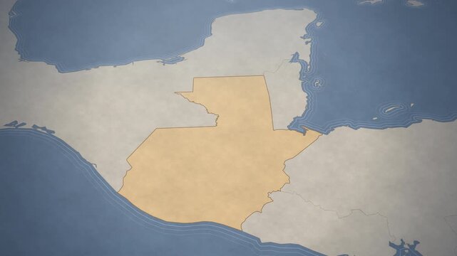 Vintage Style Map of Guatemala Highlighting the Country Borders in Central America.