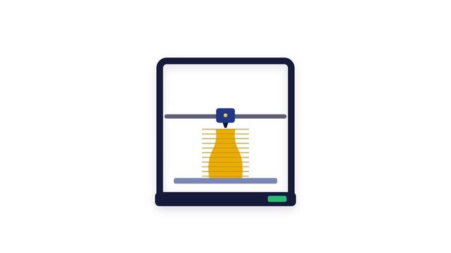 3D printer building object layer by layer flat animation loop