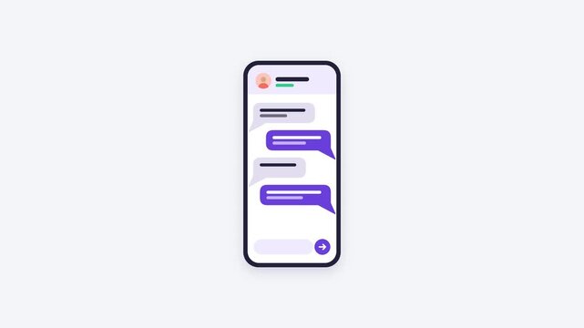 Messaging app chat conversation on smartphone flat animation