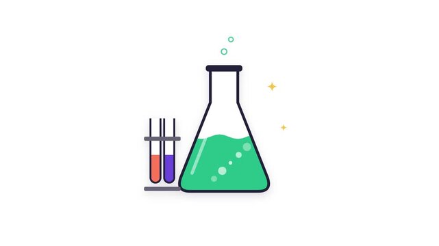 Science flask bubbling with test tubes flat animation loop