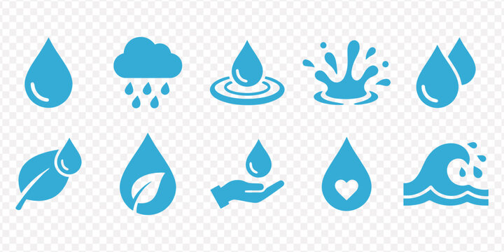 Blue Water Drop Icon Set for Nature and Environment