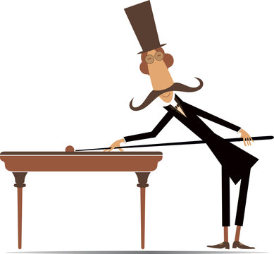 Man in the top hat playing snooker at club