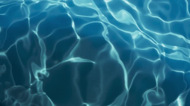 Bright underwater caustic patterns ripple across a blue surface. Seamless loop for pool visuals, summer ads, and abstract design. 3d render motion.
