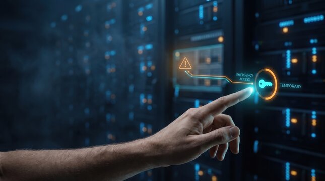 Temporary Access - Hand providing emergency access to a secure enterprise system during a critical IT incident.