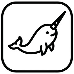 Minimalist Outline Narwhal Sea Animal Whale Line Art Glyph Icon © Robet